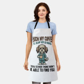 Grappige Hond Coffee Waarschuwing Vintage Gravure Schort (Gedragen)