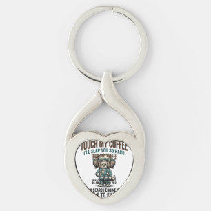 Grappige Hond Coffee Waarschuwing Vintage Gravure Sleutelhanger