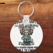 Grappige Hond Coffee Waarschuwing Vintage Gravure Sleutelhanger (Voorkant)