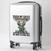 Grappige Hond Coffee Waarschuwing Vintage Gravure Sticker (Koffer)