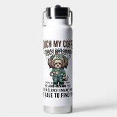 Grappige Hond Coffee Waarschuwing Vintage Gravure  Waterfles (Voorkant)
