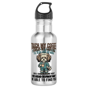 Grappige Hond Coffee Waarschuwing Vintage Gravure  Waterfles