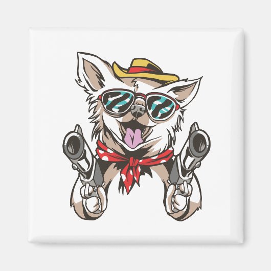 Grappige Hond Cowboy Magneet (Voorkant)