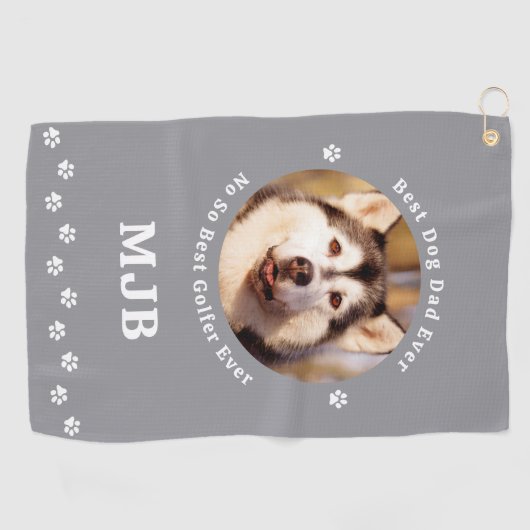 Grappige HOND DAD Custom Photo Golfer Monogram Golfhanddoek (Horizontaal)