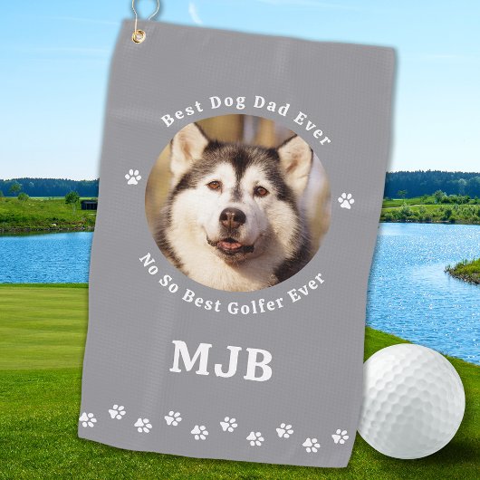 Grappige HOND DAD Custom Photo Golfer Monogram Golfhanddoek