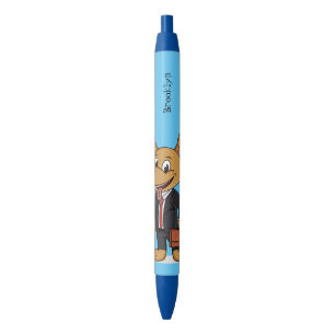 Grappige hond die cartoon pak draagt  zwarte inkt pen
