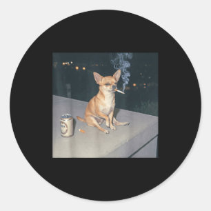 Grappige hond die chihuahua-meme sigaret bier Fu r Ronde Sticker