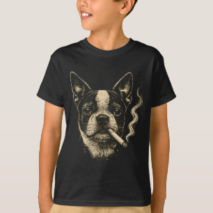 Grappige Hond die Sigaret Rookt Grappige Boston T-shirt