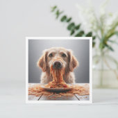 Grappige hond diner uitnodiging, hond verjaardag kaart (Staand voorkant)