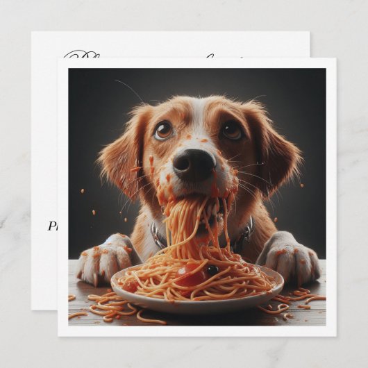 Grappige hond diner uitnodiging, hond verjaardag kaart (Voorkant / Achterkant)