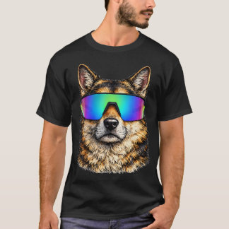 Grappige Hond Draagt Regenboog 90S Zonnebril Shade T-shirt