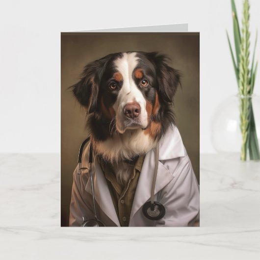 Grappige Hond Dragen Dokter Witte Jas Gevouwen Kaa Bedankkaart (Voorkant)