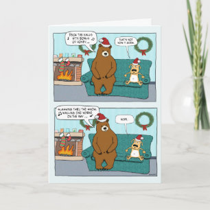 Grappige hond en Caroling Beer Kerst Feestdagen Kaart