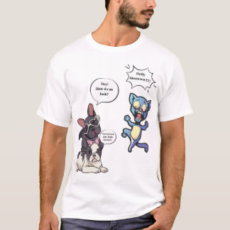 Grappige Hond en Kat Cartoon – Schattige Franse Bu T-shirt