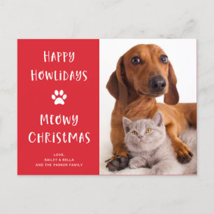 Grappige hond en kat met kerstfoto feestdagenkaart