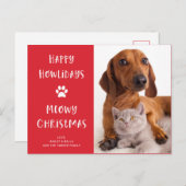 Grappige hond en kat met kerstfoto feestdagenkaart (Voorkant / Achterkant)