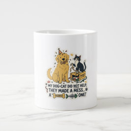 Grappige Hond en Kat Rommelige Cute Huisdier Illus Grote Koffiekop