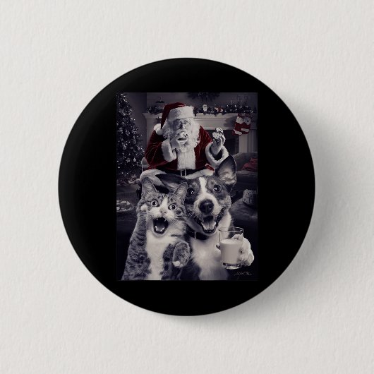 Grappige hond en kat selfie met kerstmis ronde button 5,7 cm (Voorkant)