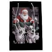 Grappige hond en kat selfie met Sinterklaas Kerstm Medium Cadeauzakje (Voorkant)