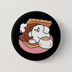 Grappige Hond en S'more Design – Kawaii Huisdierli Ronde Button 5,7 Cm