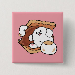 Grappige Hond en S'more Design – Kawaii Huisdierli Vierkante Button 5,1 Cm
