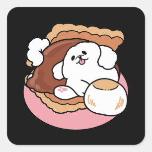 Grappige Hond en S'more Design – Kawaii Huisdierli Vierkante Sticker