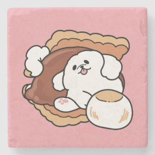 Grappige hond en S'more-ontwerp – Kawaii huisdierl Stenen Onderzetter