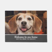 Grappige hond foto heb je snacks welkom grijs deurmat (Voorkant)