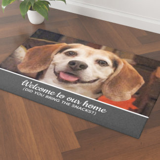 Grappige hond foto heb je snacks welkom grijs deurmat