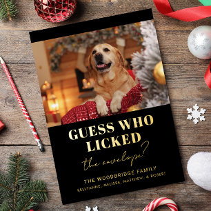 Grappige hond foto Raad wie kerst Folie Feestdagenkaart