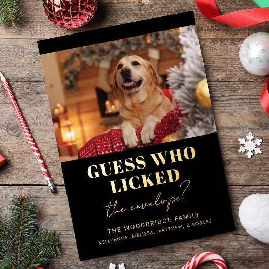 Grappige hond foto Raad wie kerst Folie Feestdagenkaart