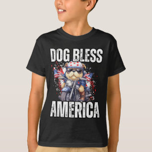 Grappige Hond God Bless America Motorfiets 4 juli T-shirt