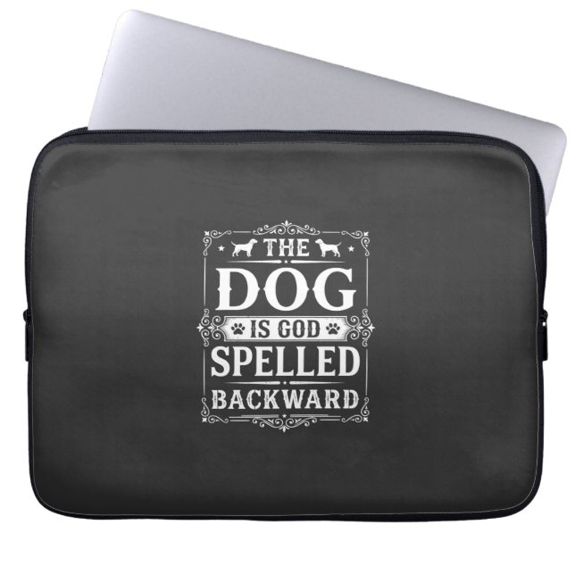 Grappige Hond God Omgekeerd Geschreven Laptop Sleeve (Voorkant)