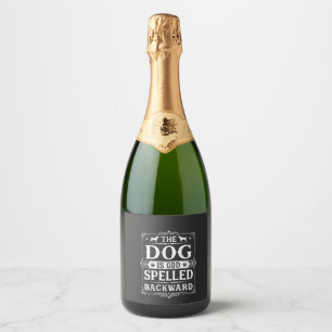 Grappige Hond God Omgekeerd Geschreven Sparkling Wijnetiket