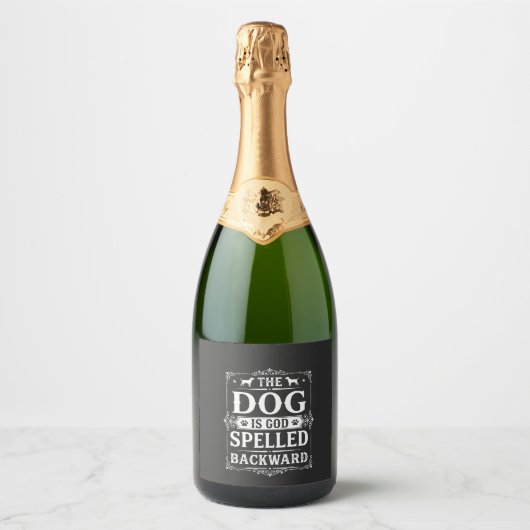 Grappige Hond God Omgekeerd Geschreven Sparkling Wijnetiket (Voorkant)
