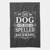 Grappige Hond God Omgekeerd Geschreven Theedoek (Verticaal)