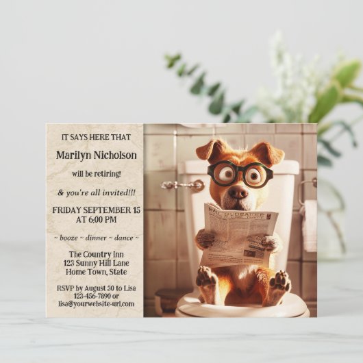Grappige hond grillige pensioen partij kaart (Staand voorkant)