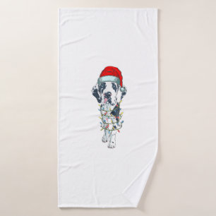 Grappige Hond Grote Deen Kerstmis Kerstman Hoed Ke Badhanddoek