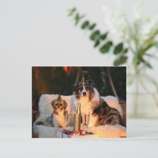 Grappige hond Happy New Year's Eve Foto Briefkaart (Staand voorkant)
