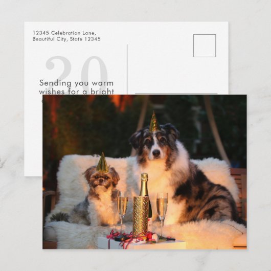 Grappige hond Happy New Year's Eve Foto Briefkaart (Voorkant / Achterkant)