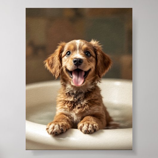 Grappige hond in badkamer poster (Voorkant)