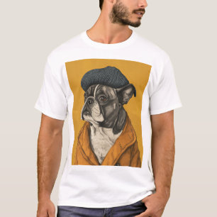 Grappige hond in baret naïeve tekening T-shirt