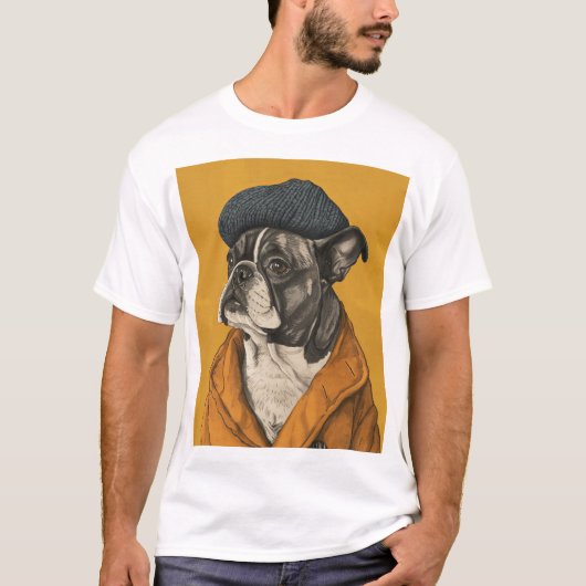 Grappige hond in baret naïeve tekening T-shirt (Voorkant)