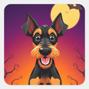 Grappige Hond in Halloween Scène 🎃🐾 Schattig Spo Vierkante Sticker