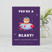 Grappige hond in ruimteschip raket Kinder Valentij Feestdagenkaart (Staand voorkant)