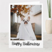 Grappige hond in spookkostuum Halloween kaart (Voorkant)