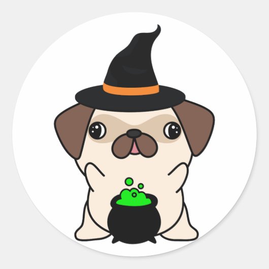 Grappige hond is een heks ronde sticker (Voorkant)