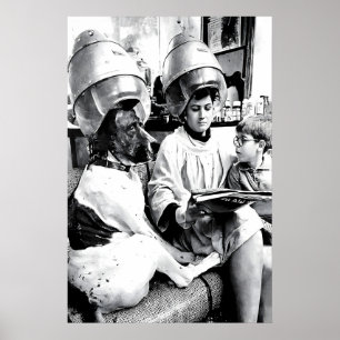 Grappige Hond Kapsalon Print, Vintage Zwart en Poster