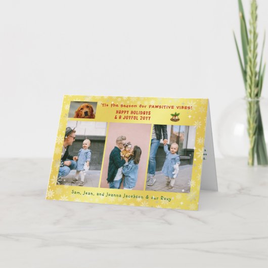 Grappige Hond Kat 4 Foto's Minimalistisch Elegant Feestdagen Kaart (Voorkant)