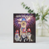 Grappige hond / kat 4 juli briefkaart (Staand voorkant)